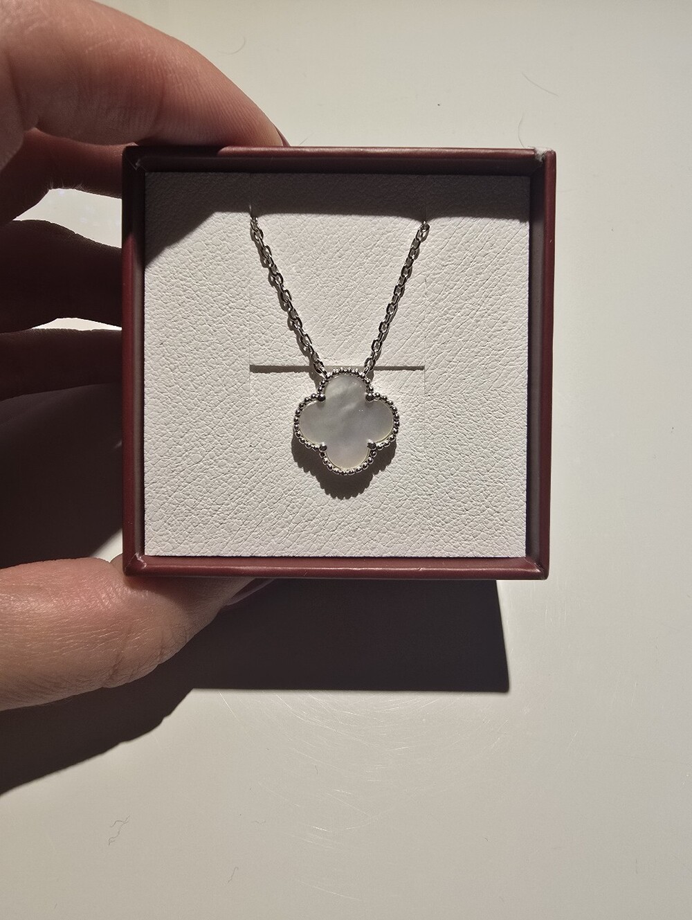 Silver Clover Pendant Necklace with White Mother-of-Pearl